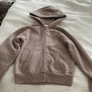 Aritzia Tna Cozy Fleece Perfect Zip Hoodie Heather Warm Taupe Size XS